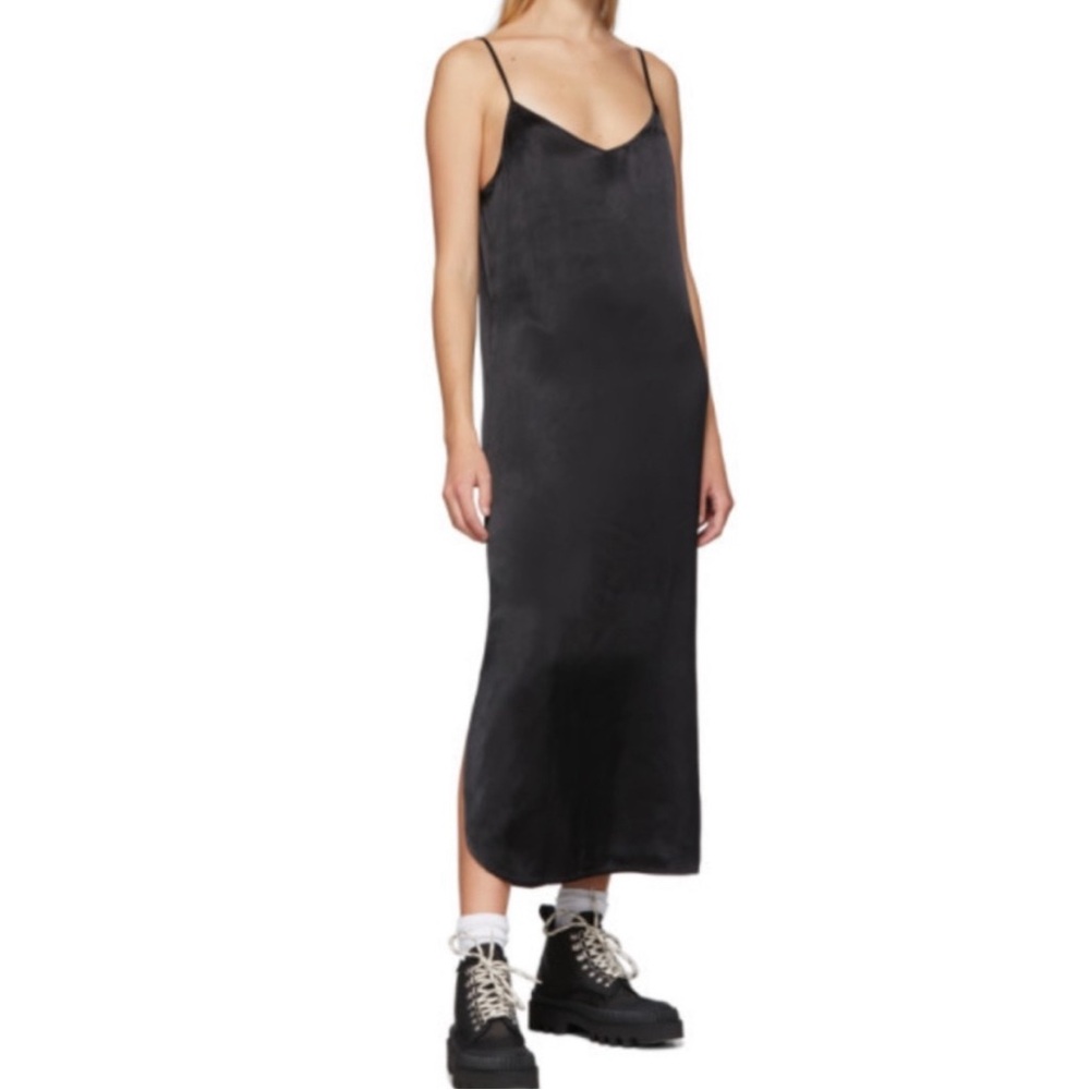 Ganni Black Satin Midi Slip Strappy Dress Size EU 40 NWT